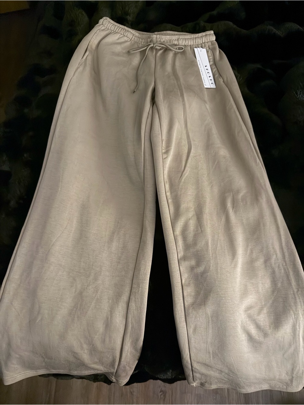 Wide Leg Drawstring Lounge Pants - Taupe